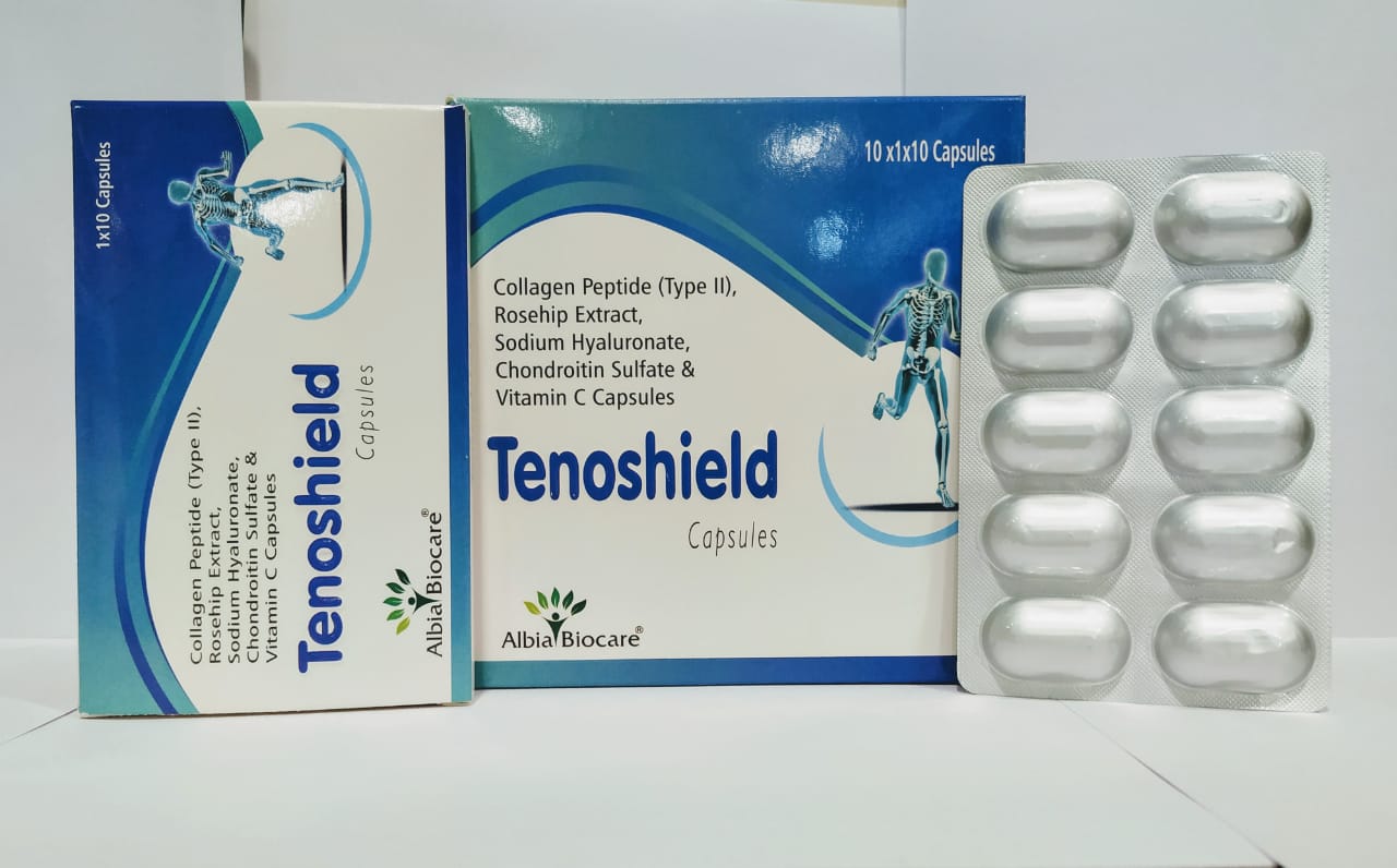 TENOSHIELD CAPSULES | Collagen Peptide 40 mg + Sodium Hyaluronate 30 mg + Chondroitin Sulfate 200 mg + Vitamin-C 35 mg